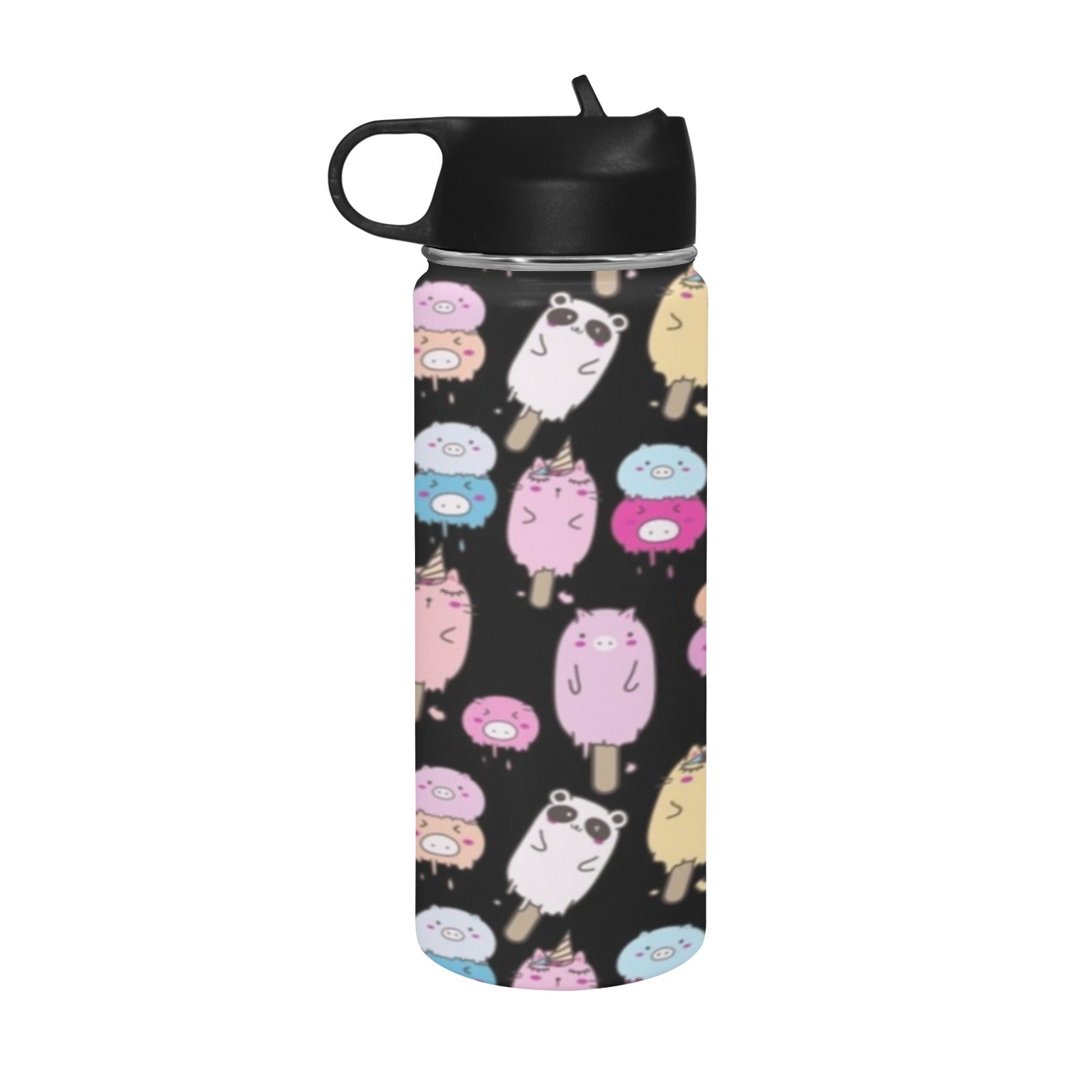 Cute Animal Ice Blocks - Insulated Water Bottle with Straw Lid (18 oz) Insulated Water Bottle with Straw Lid Printed Offshore