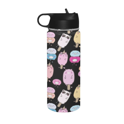 Cute Animal Ice Blocks - Insulated Water Bottle with Straw Lid (18 oz) Insulated Water Bottle with Straw Lid