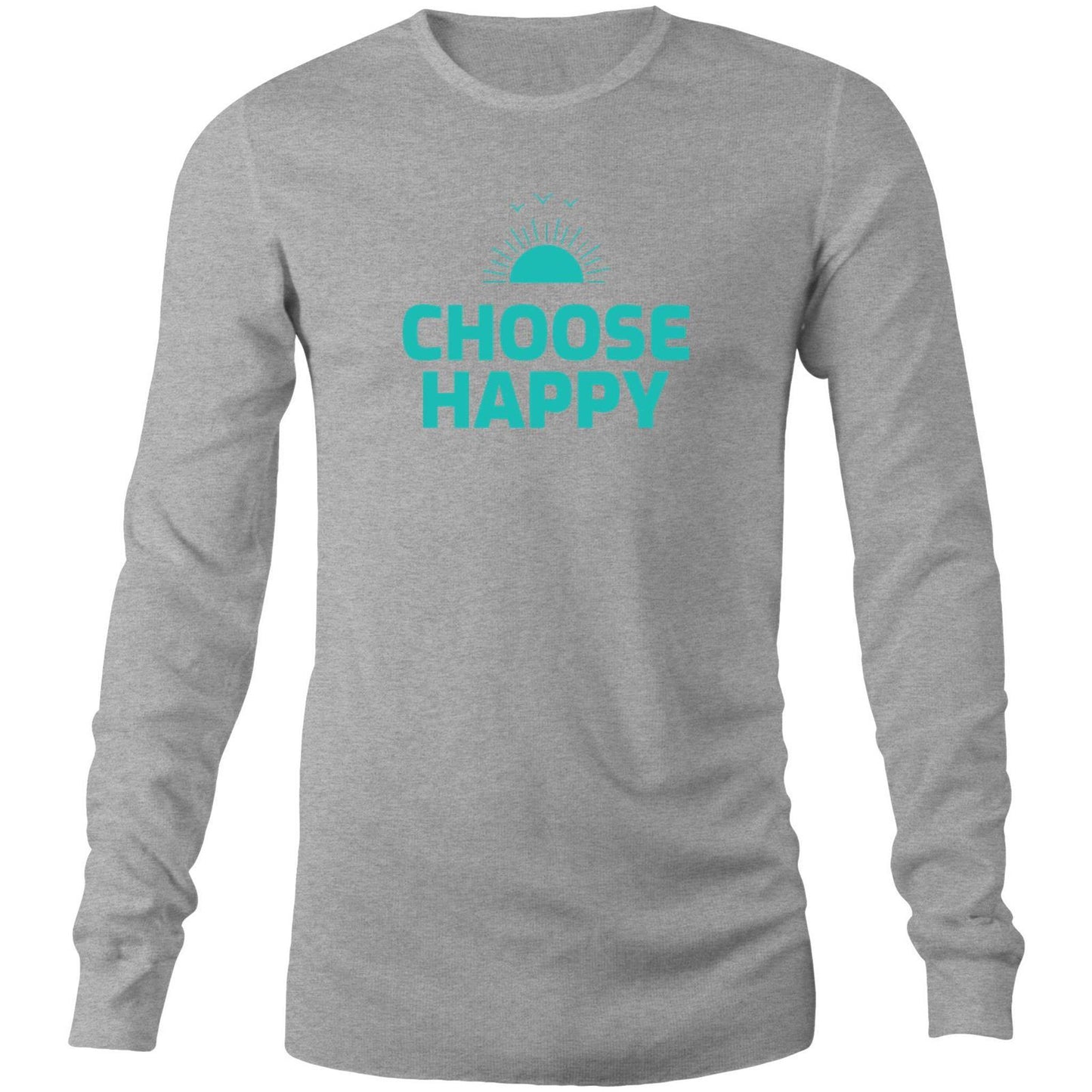 Choose Happy - Long Sleeve T-Shirt Grey Marle Unisex Long Sleeve T-shirt Mens Womens