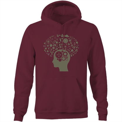 Science Brain - Pocket Hoodie Sweatshirt Burgundy Hoodie Mens Science Womens