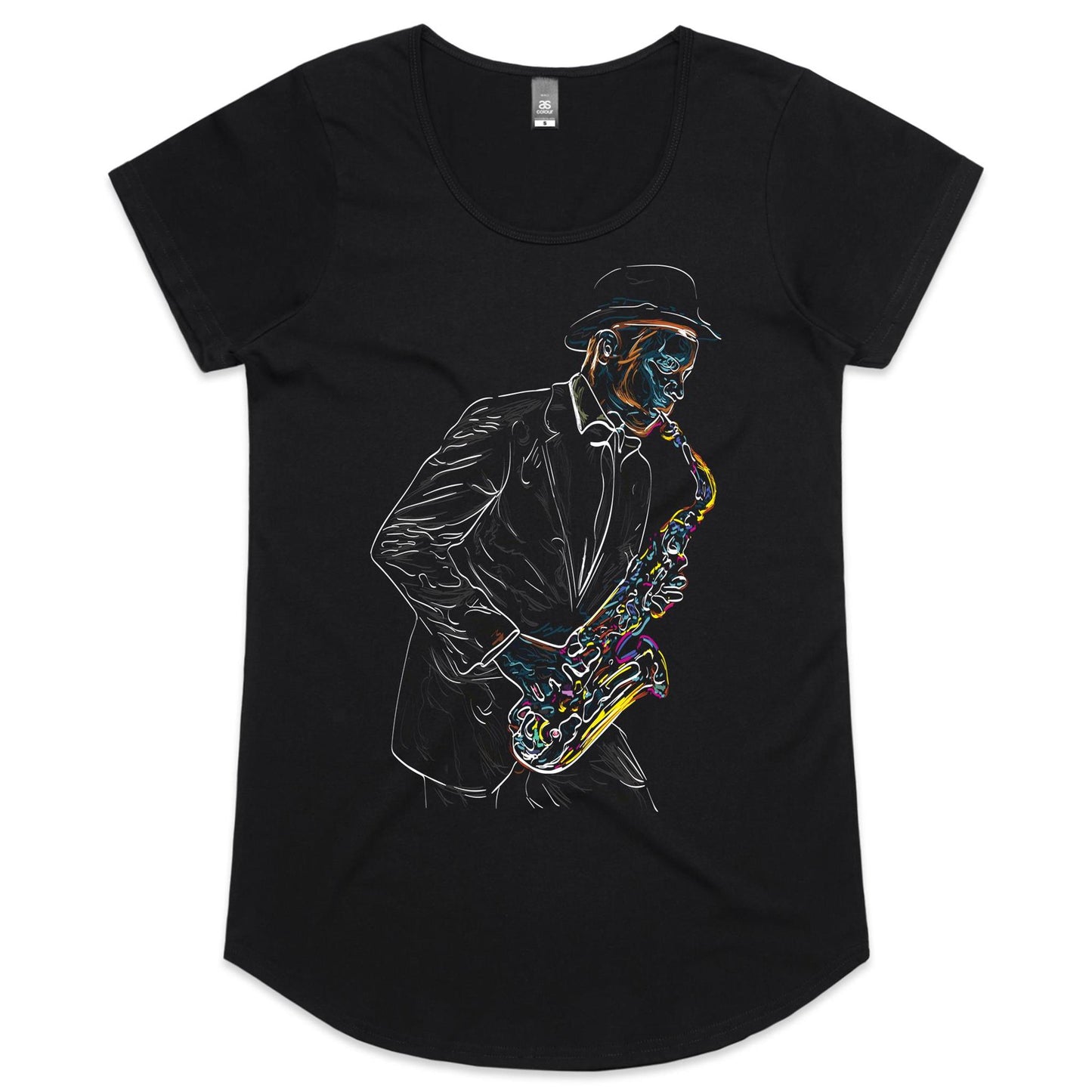 Saxophone - Womens Scoop Neck T-Shirt Black Womens Scoop Neck T-shirt Music Womens