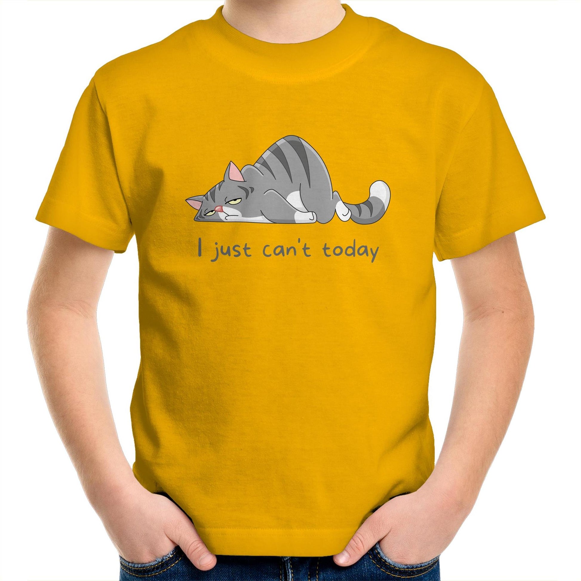 Cat, I Just Can't Today - Kids Youth Crew T-Shirt Gold Kids Youth T-shirt animal