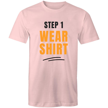 Step 1, Wear Shirt - Mens T-Shirt Pink Mens T-shirt Funny