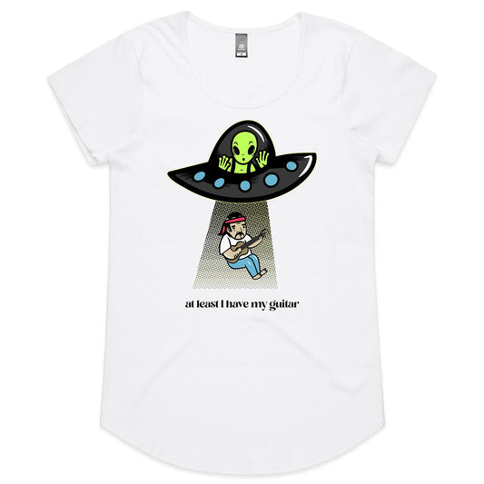 Guitarist Alien Abduction - Womens Scoop Neck T-Shirt White Womens Scoop Neck T-shirt Music Sci Fi