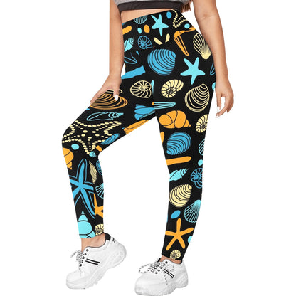 Starfish And Shells - Women's Plus Size High Waist Leggings Women's Plus Size High Waist Leggings Printed Offshore Summer