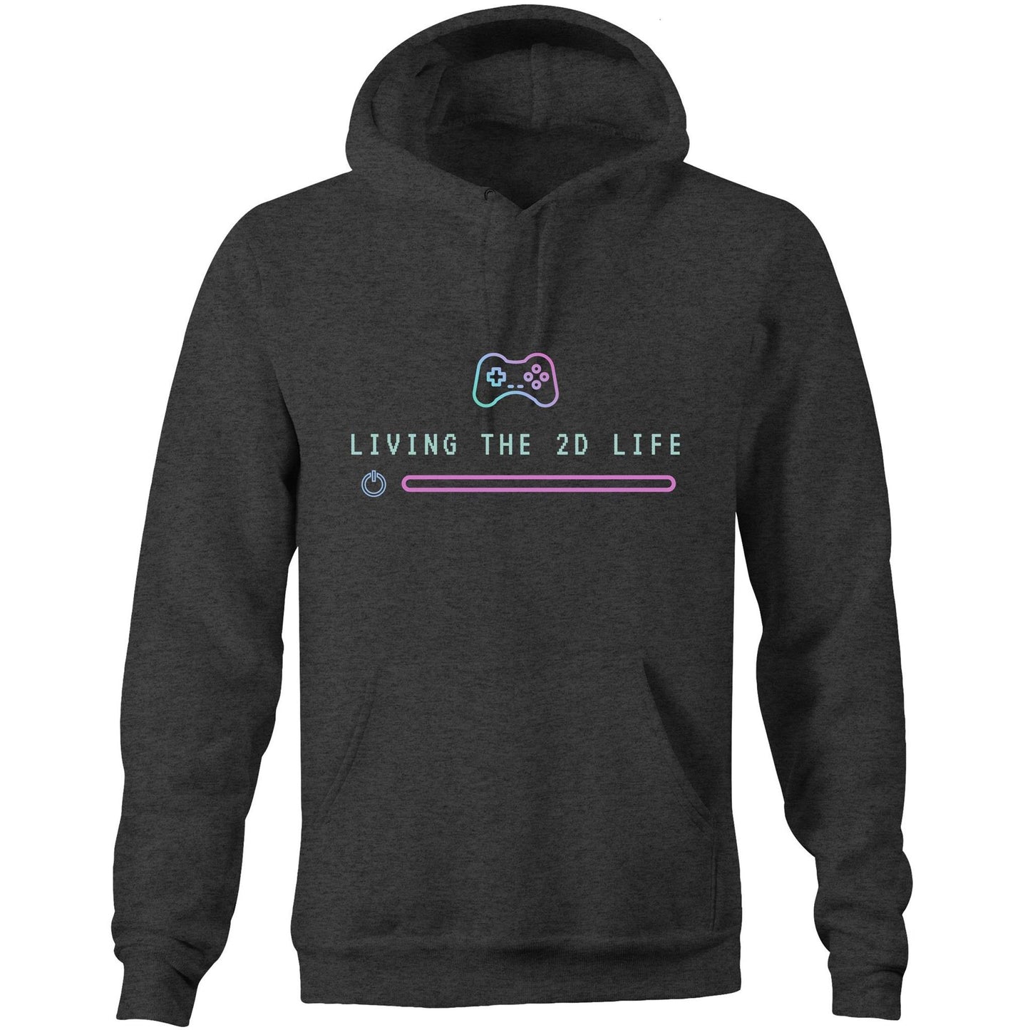 Living The 2D Life - Pocket Hoodie Sweatshirt Asphalt Marle Hoodie Games Tech