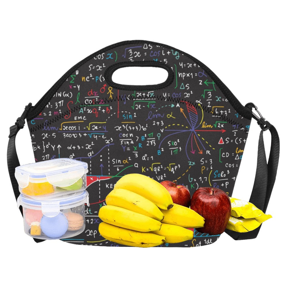 Colourful Maths Formulas - Neoprene Lunch Bag/Large Neoprene Lunch Bag/Large Maths Printed Offshore Science