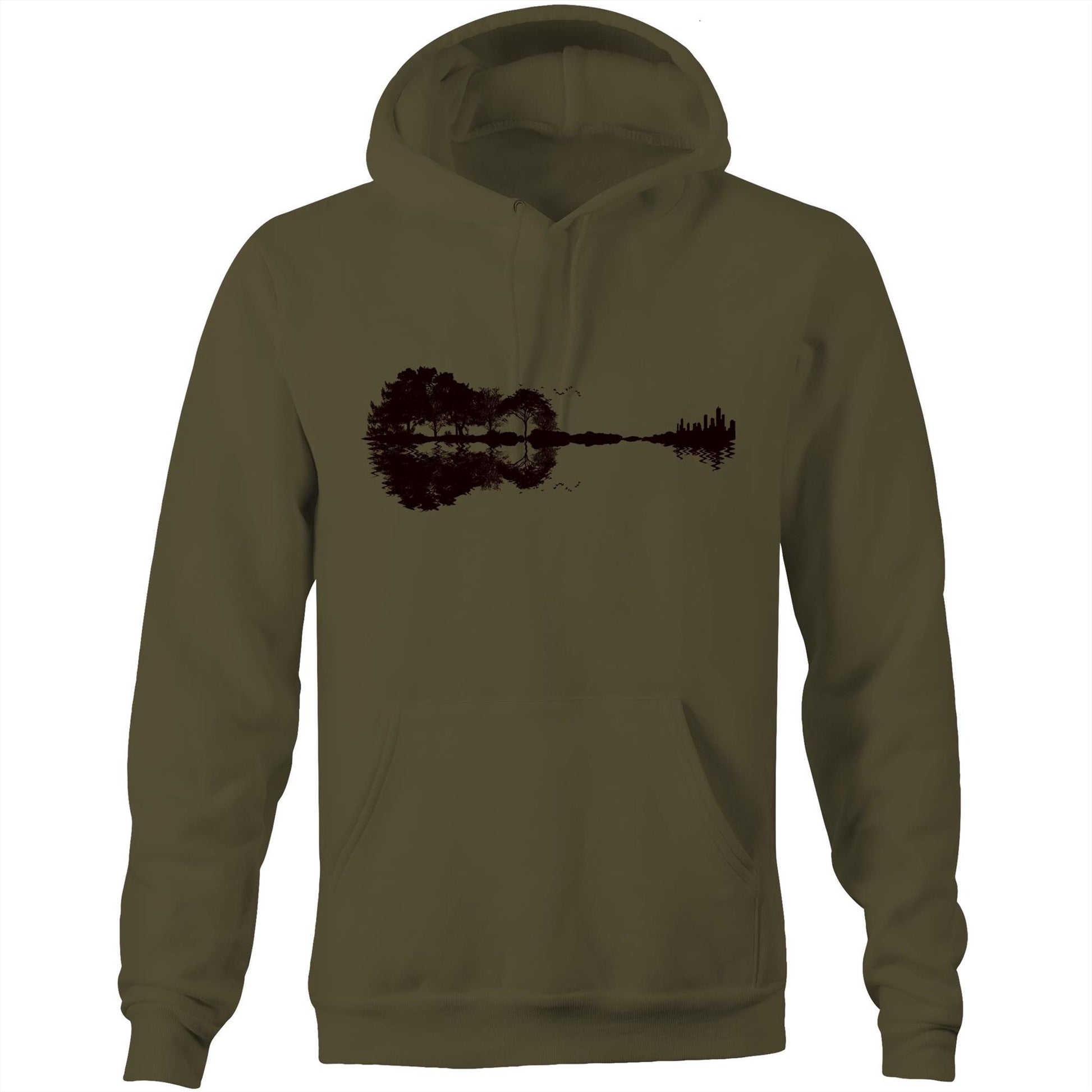 Guitar Reflection - Pocket Hoodie Sweatshirt Army Hoodie Music