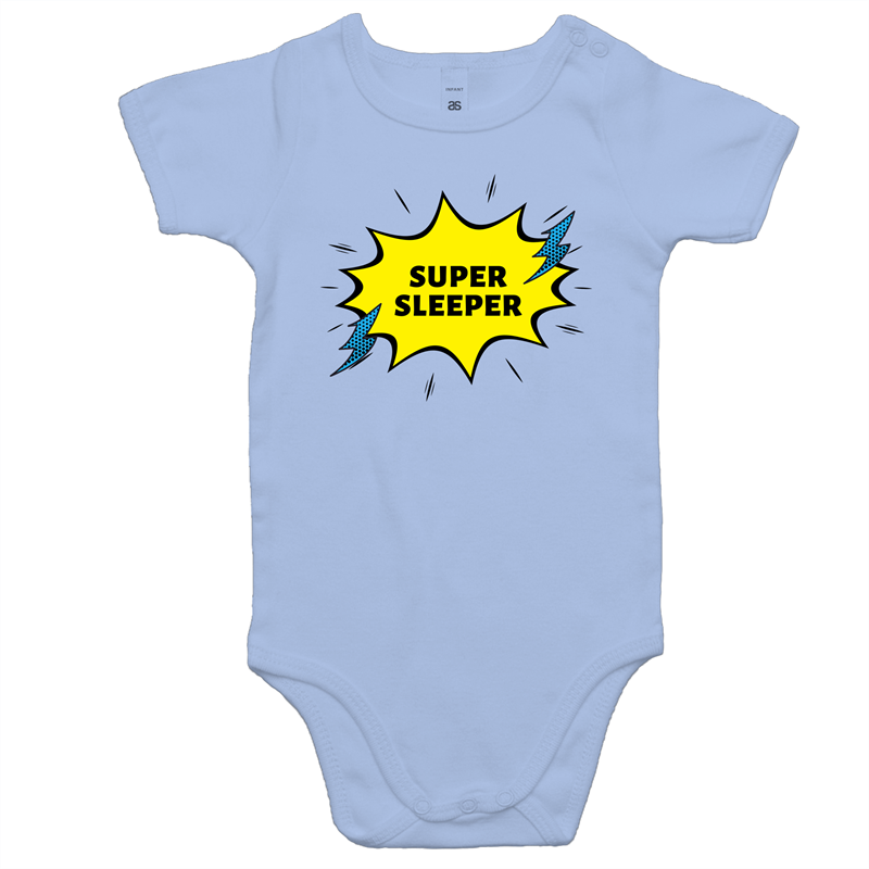 Super Sleeper - Baby Bodysuit Powder Blue Baby Bodysuit comic kids Retro