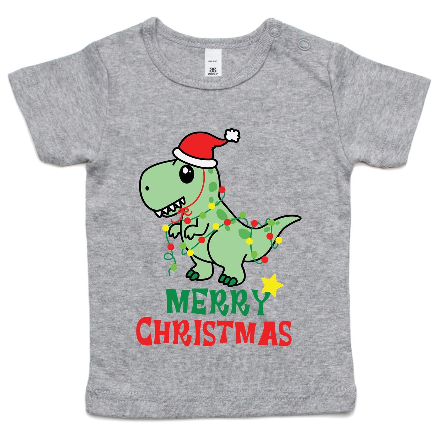 Christmas Dinosaur - Baby T-shirt Grey Marle Christmas Baby T-shirt Merry Christmas