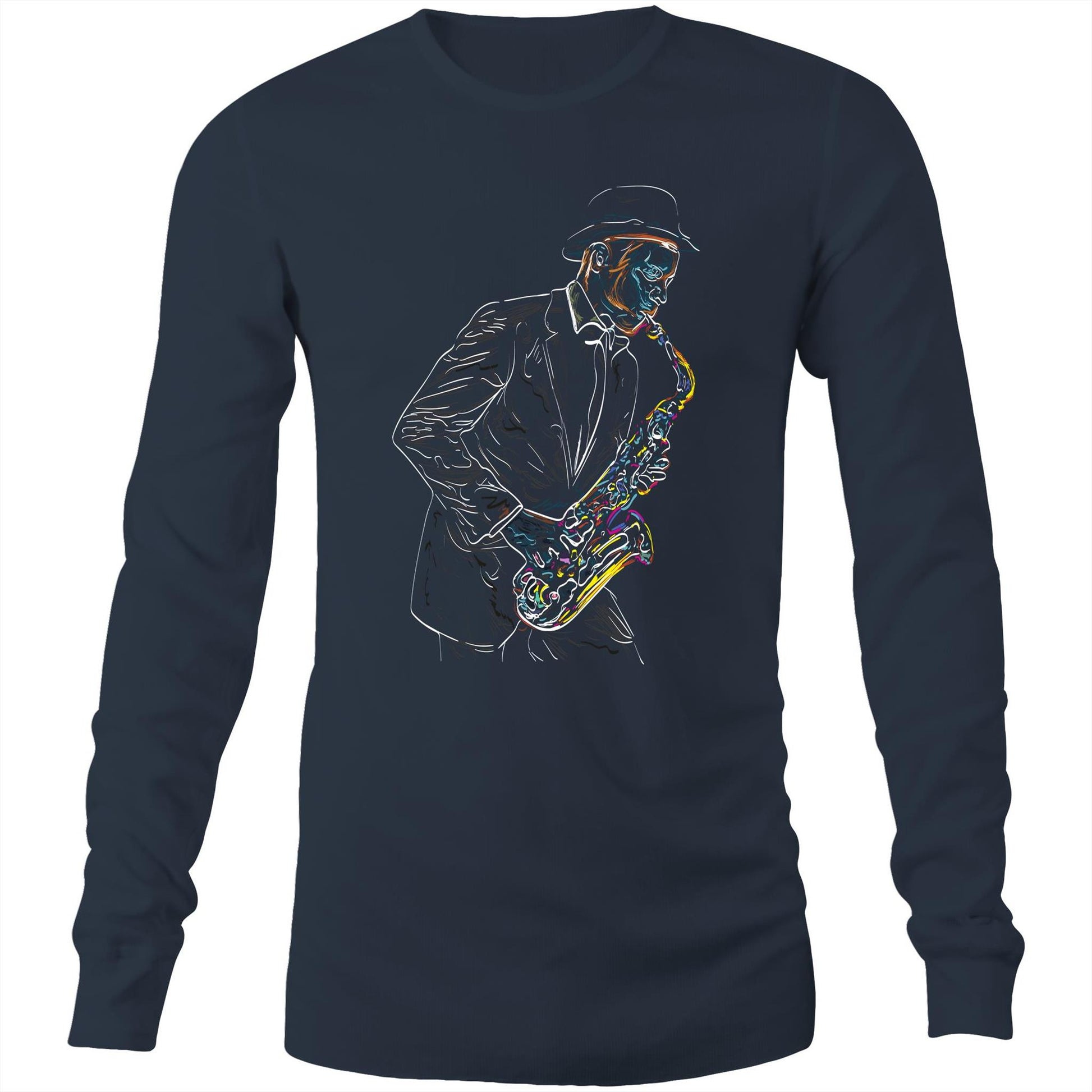 Saxophone - Long Sleeve T-Shirt Navy Unisex Long Sleeve T-shirt Mens Music Womens