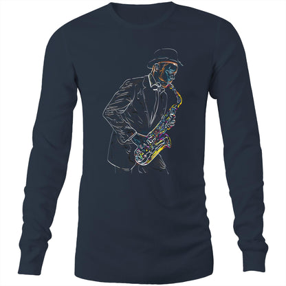 Saxophone - Long Sleeve T-Shirt Navy Unisex Long Sleeve T-shirt Mens Music Womens