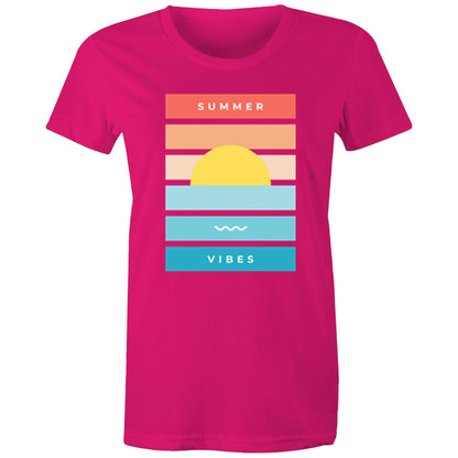 Summer Vibes - Women's T-shirt Fuchsia Womens T-shirt Retro Summer Womens