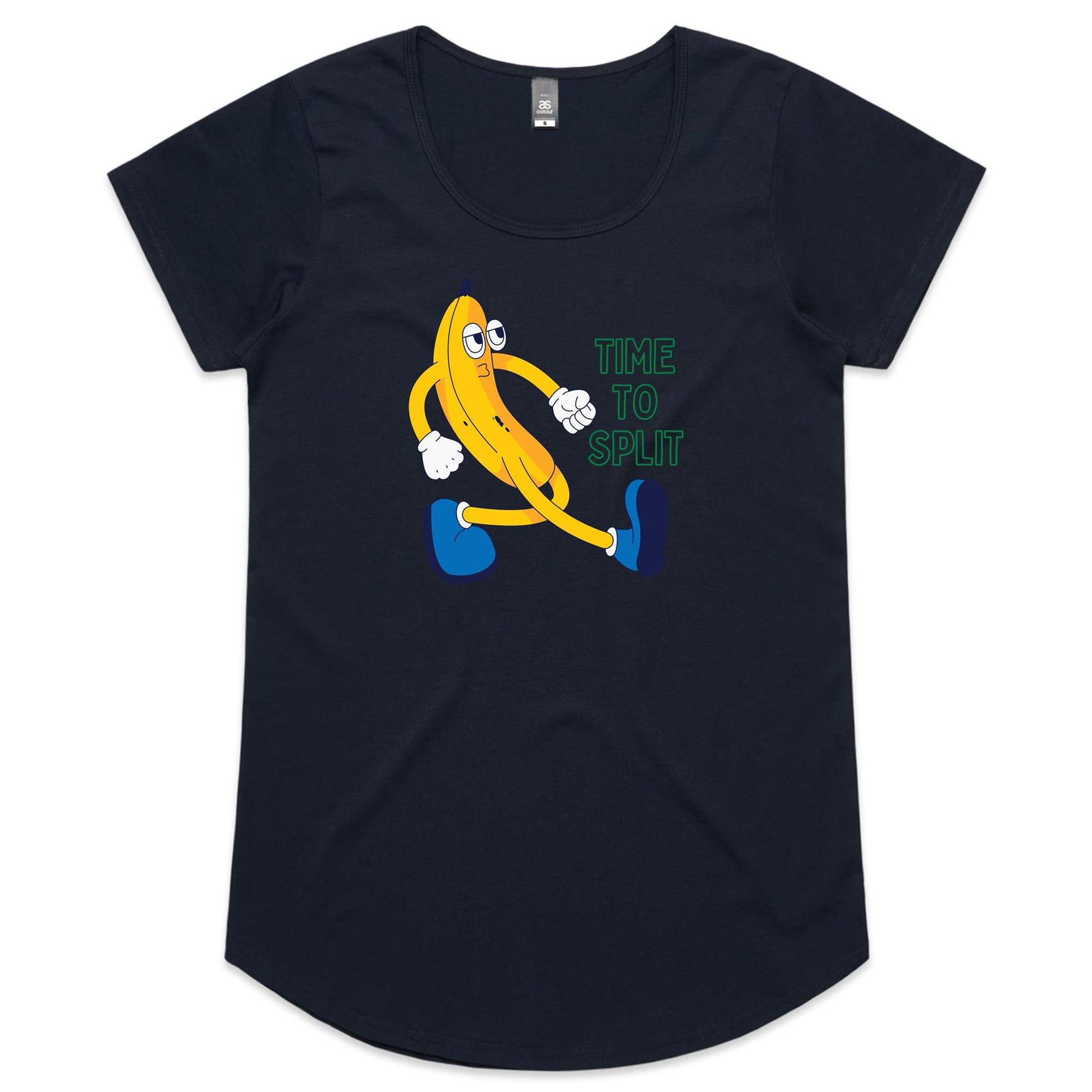 Banana, Time To Split - Womens Scoop Neck T-Shirt Navy Womens Scoop Neck T-shirt Funny