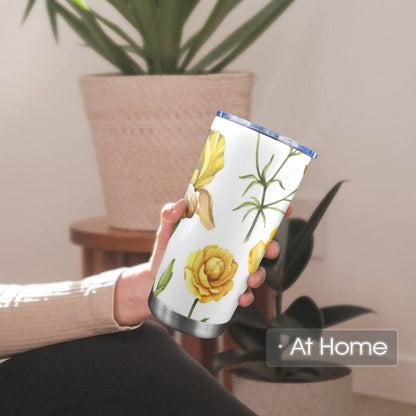 Yellow Flowers - 20oz Travel Mug with Clear Lid Clear Lid Travel Mug