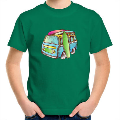 Surf Trip - Kids Youth Crew T-Shirt Kelly Green Kids Youth T-shirt Retro Summer
