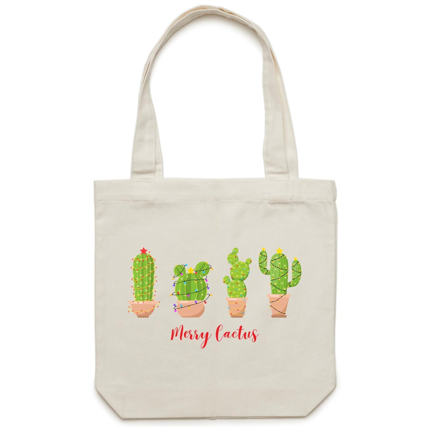 Merry Cactus - Canvas Tote Bag Cream One Size Christmas Tote Bag Merry Christmas