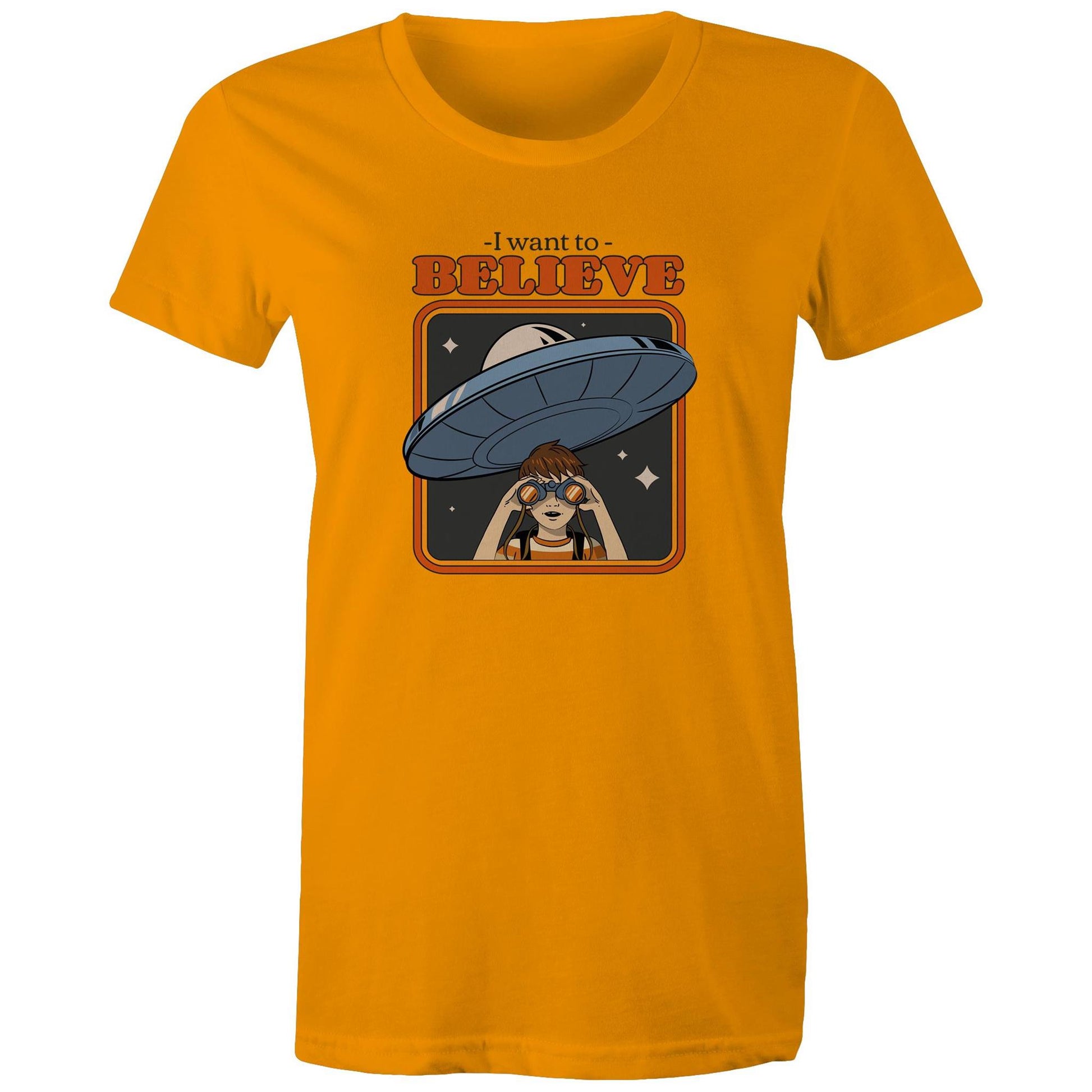 I Want To Believe - Womens T-shirt Orange Womens T-shirt Sci Fi