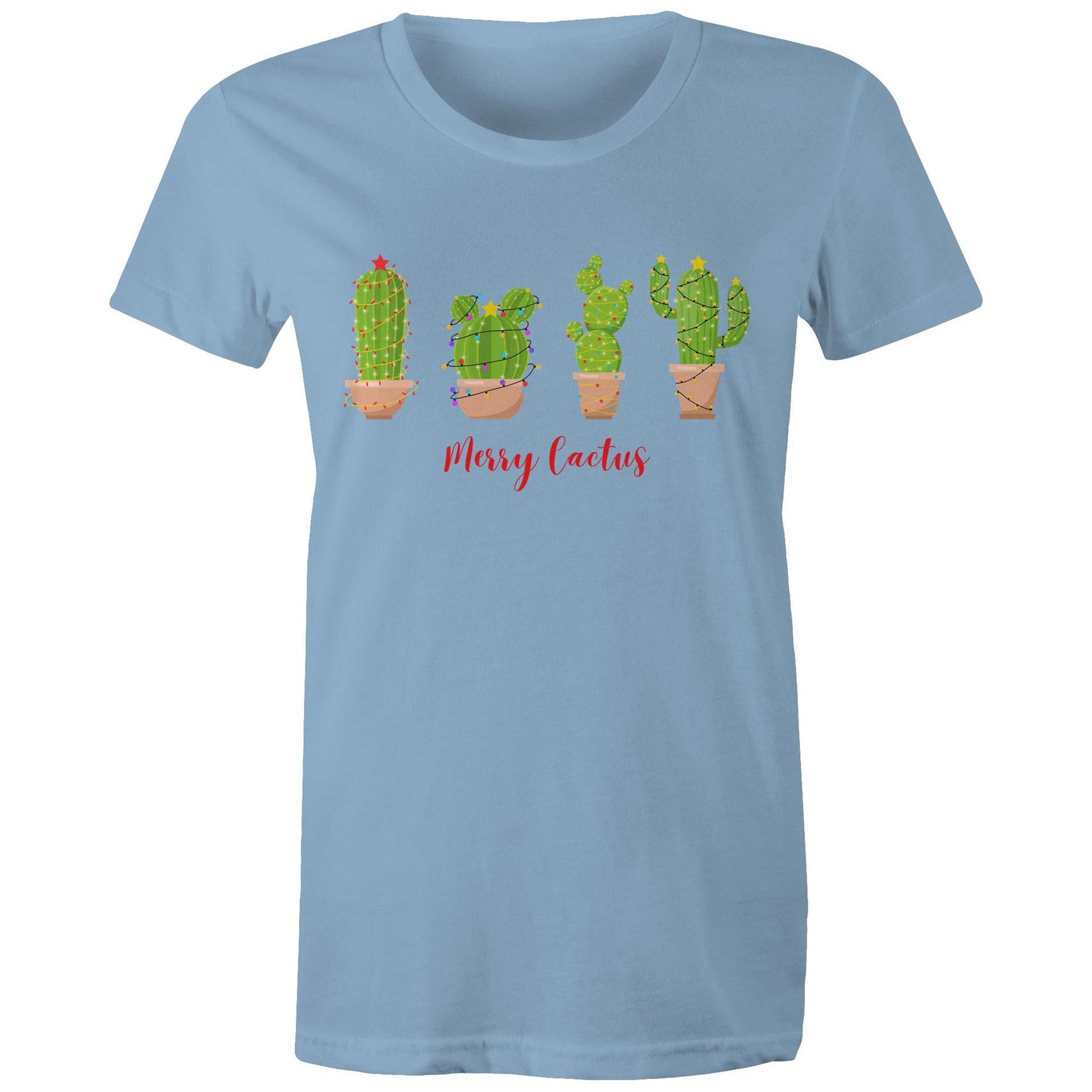 Merry Cactus - Womens T-shirt Carolina Blue Christmas Womens T-shirt Merry Christmas
