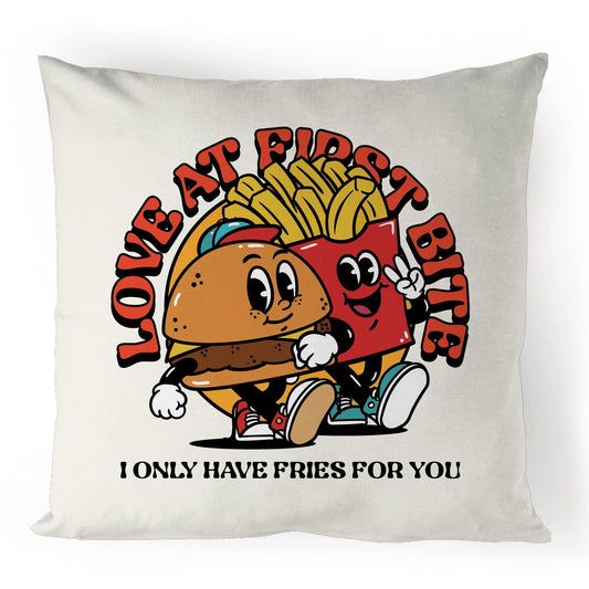 Love At First Bite, Burger And Fries - 100% Linen Cushion Cover Default Title Linen Cushion Cover Food