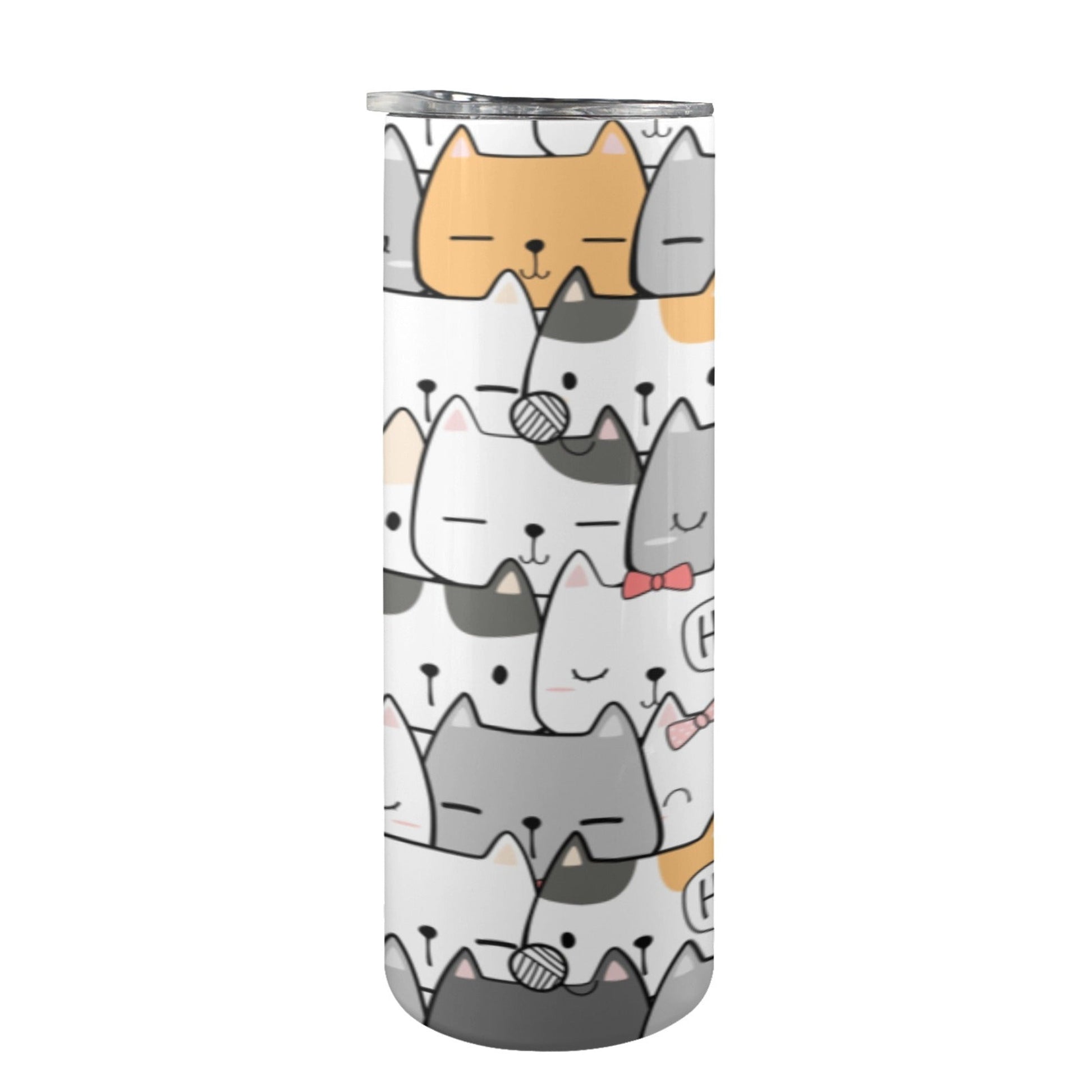 Cat Hello - 20oz Tall Skinny Tumbler with Lid and Straw 20oz Tall Skinny Tumbler with Lid and Straw Printed Offshore