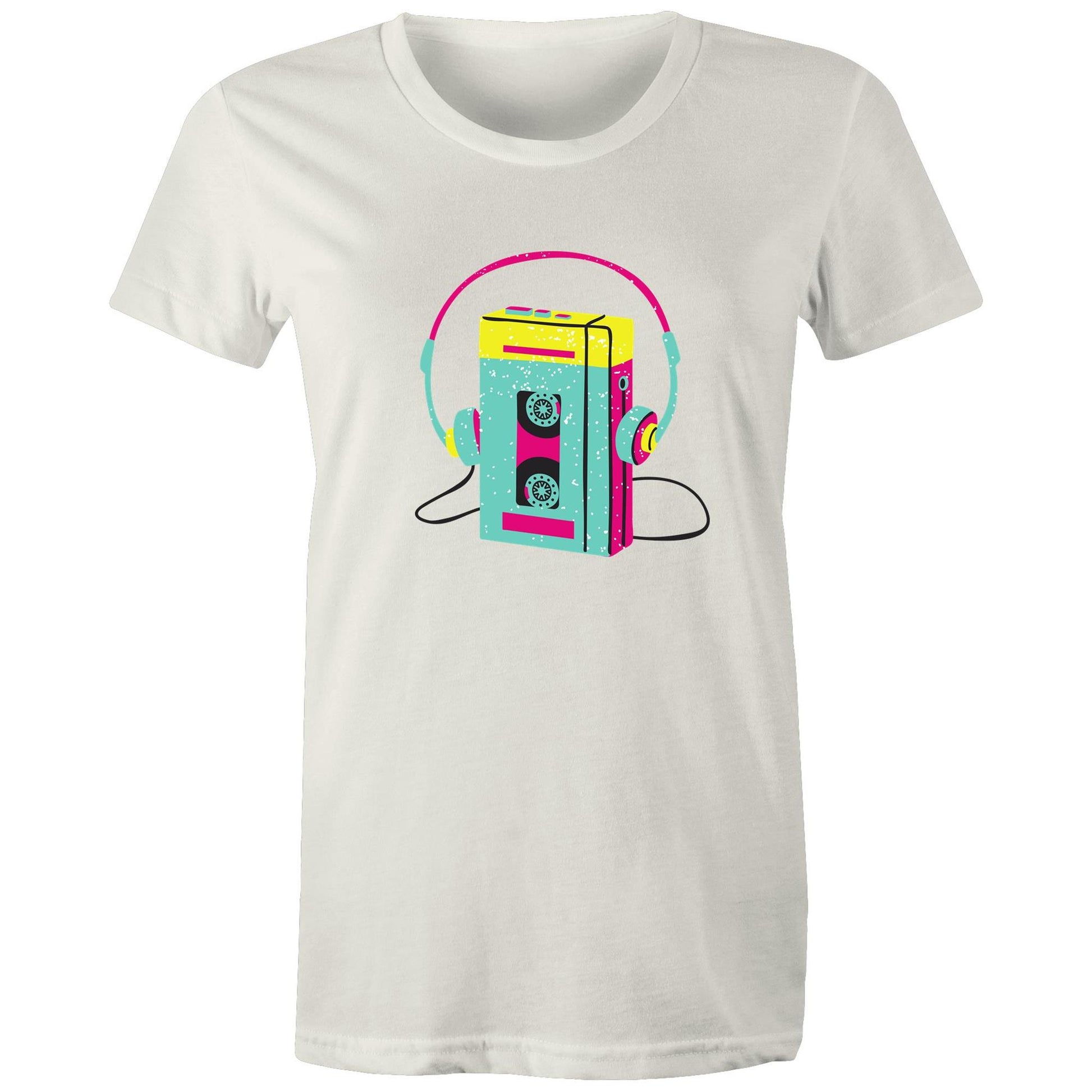 Wired For Sound, Music Player - Womens T-shirt Natural Womens T-shirt Music Retro Womens