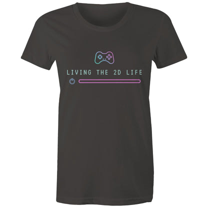 Living The 2D Life - Womens T-shirt Charcoal Womens T-shirt Games Tech