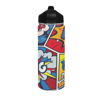 Comic Book Insulated Water Bottle with Straw Lid (18 oz) Insulated Water Bottle with Straw Lid