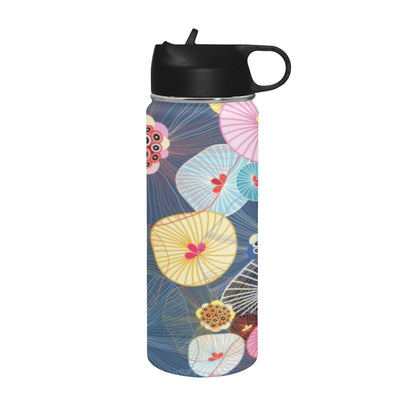 Abstract Floral - Insulated Water Bottle with Straw Lid (18 oz) Insulated Water Bottle with Straw Lid Printed Offshore