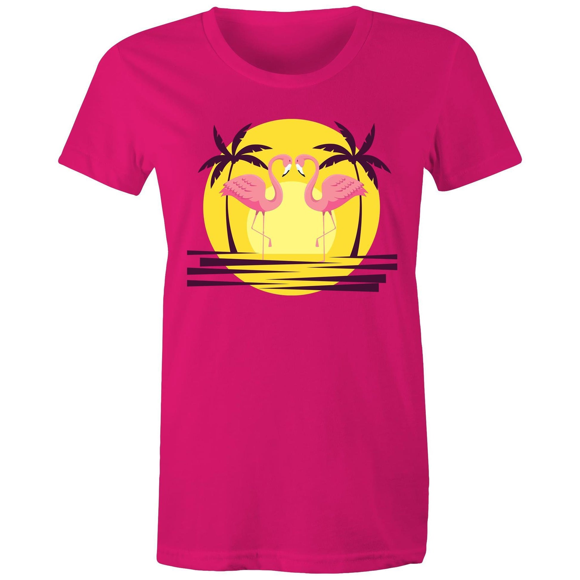 Flamingo Love - Women's T-shirt Fuchsia Womens T-shirt animal Retro Summer Womens