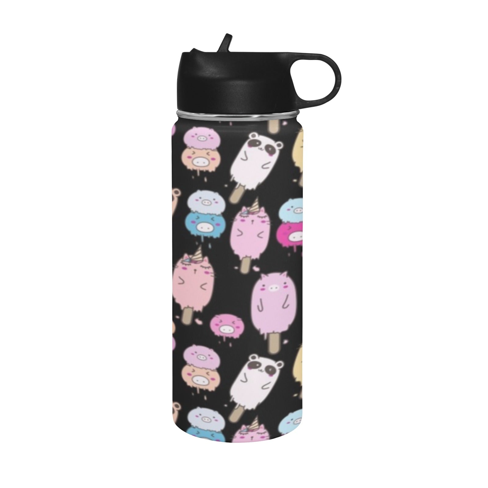 Cute Animal Ice Blocks - Insulated Water Bottle with Straw Lid (18 oz) Insulated Water Bottle with Straw Lid