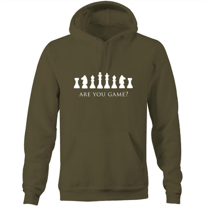 Are You Game - Pocket Hoodie Sweatshirt Army Heavyweight Hoodie Chess Funny Games Mens Womens