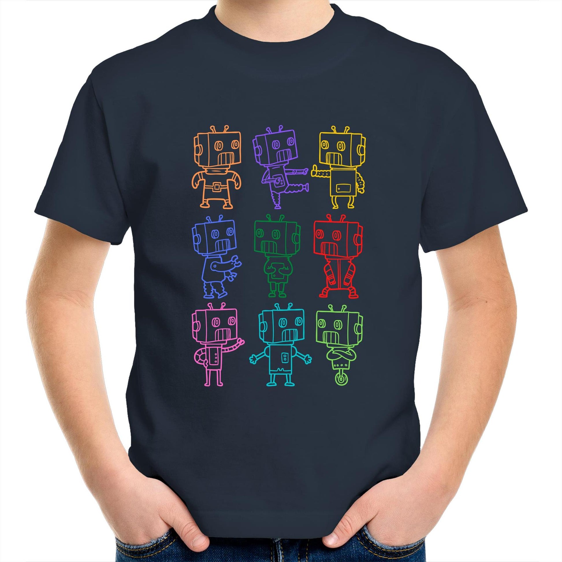 Robots - Kids Youth Crew T-Shirt Navy Kids Youth T-shirt