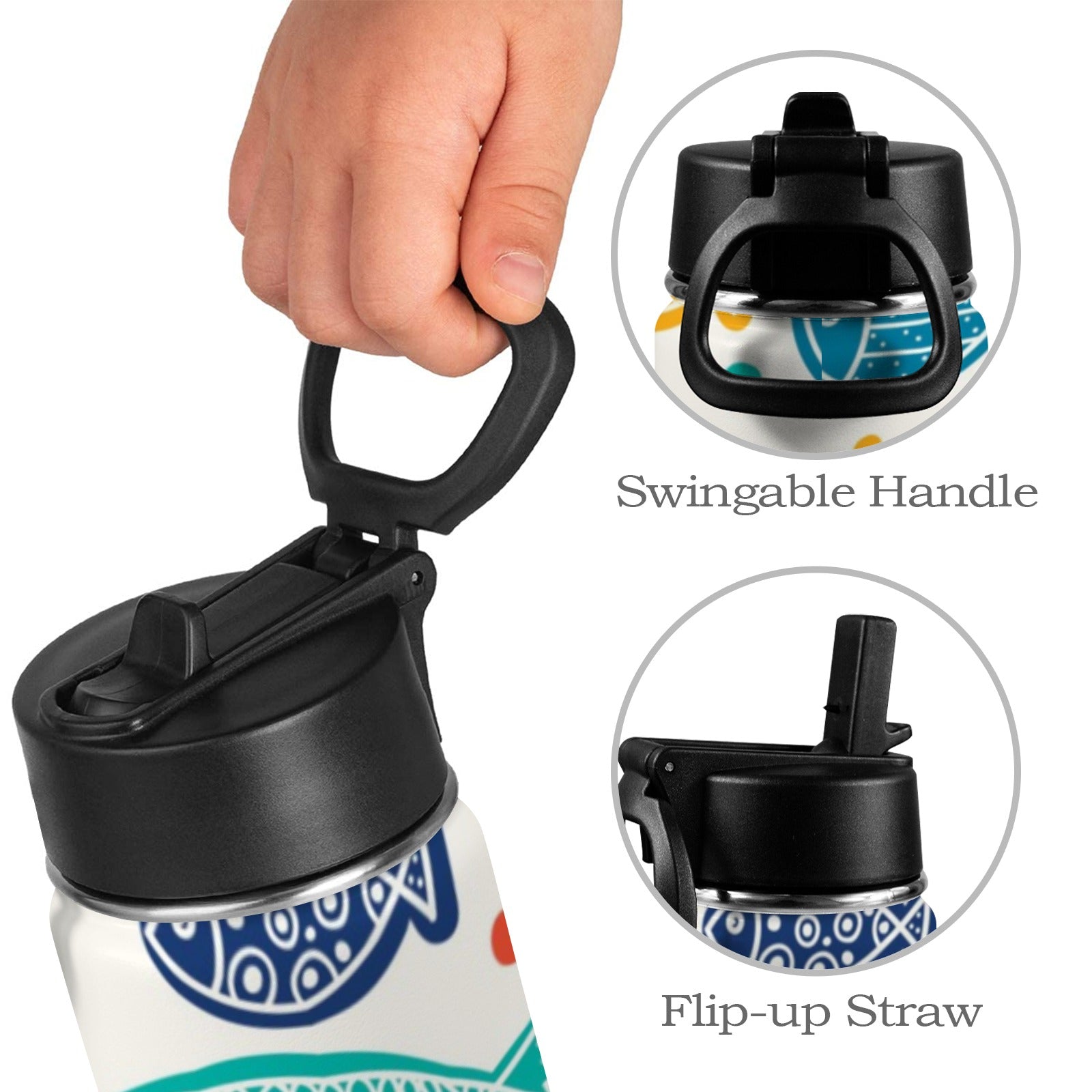 Fish - Kids Water Bottle with Straw Lid (12 oz) Kids Water Bottle with Straw Lid