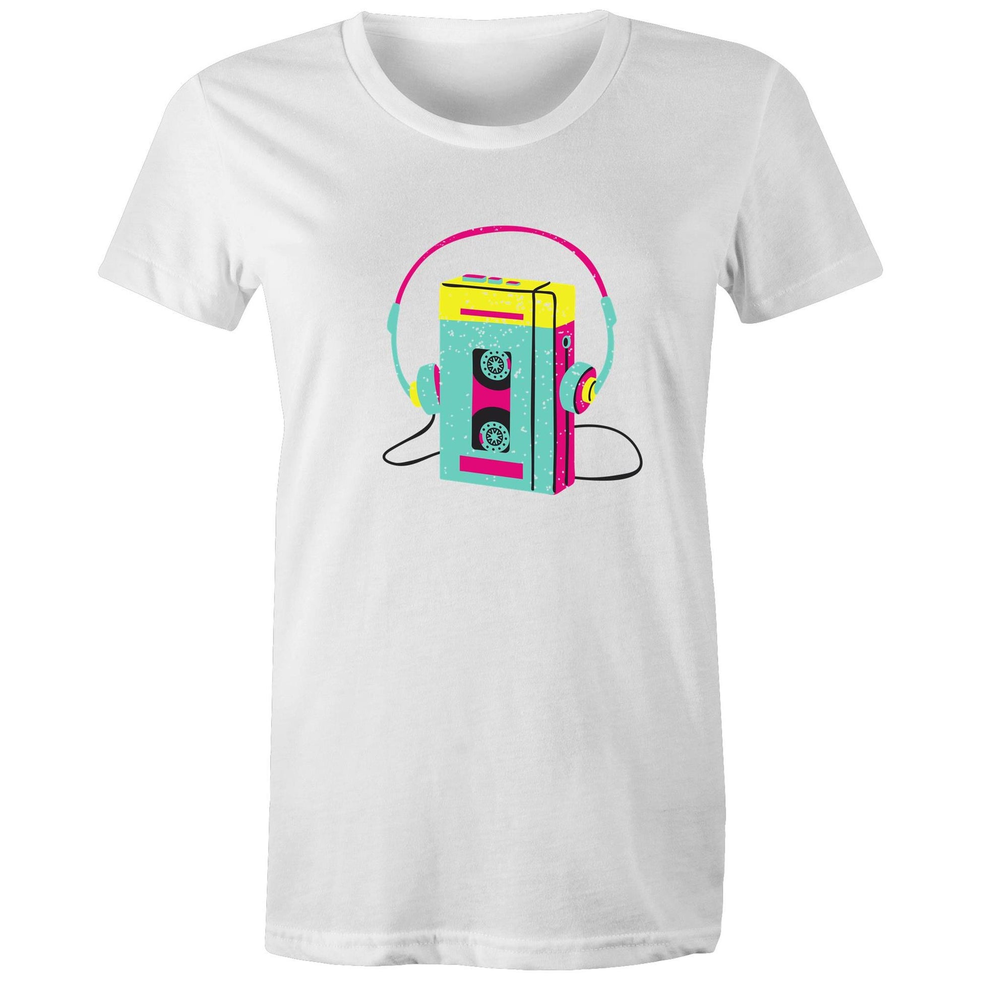 Wired For Sound, Music Player - Womens T-shirt White Womens T-shirt Music Retro Womens