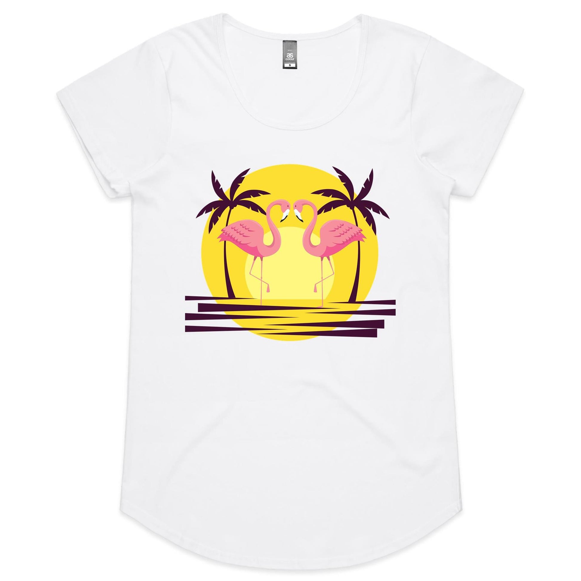 Flamingo Love - Womens Scoop Neck T-Shirt White Womens Scoop Neck T-shirt animal Retro Summer Womens