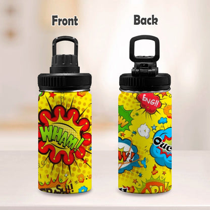 Comic Book Yellow - Kids Water Bottle with Chug Lid (12 oz) Kids Water Bottle with Chug Lid