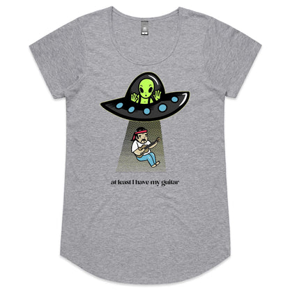 Guitarist Alien Abduction - Womens Scoop Neck T-Shirt Grey Marle Womens Scoop Neck T-shirt Music Sci Fi