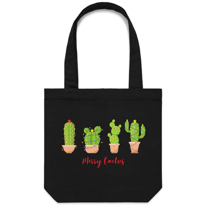 Merry Cactus - Canvas Tote Bag Black One Size Christmas Tote Bag Merry Christmas