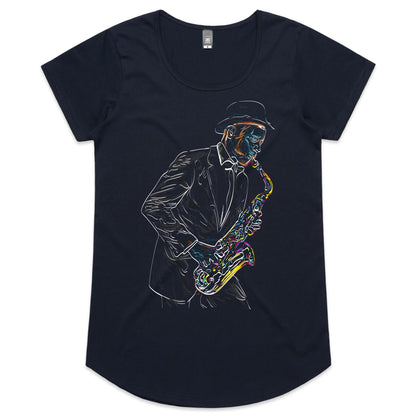 Saxophone - Womens Scoop Neck T-Shirt Navy Womens Scoop Neck T-shirt Music Womens