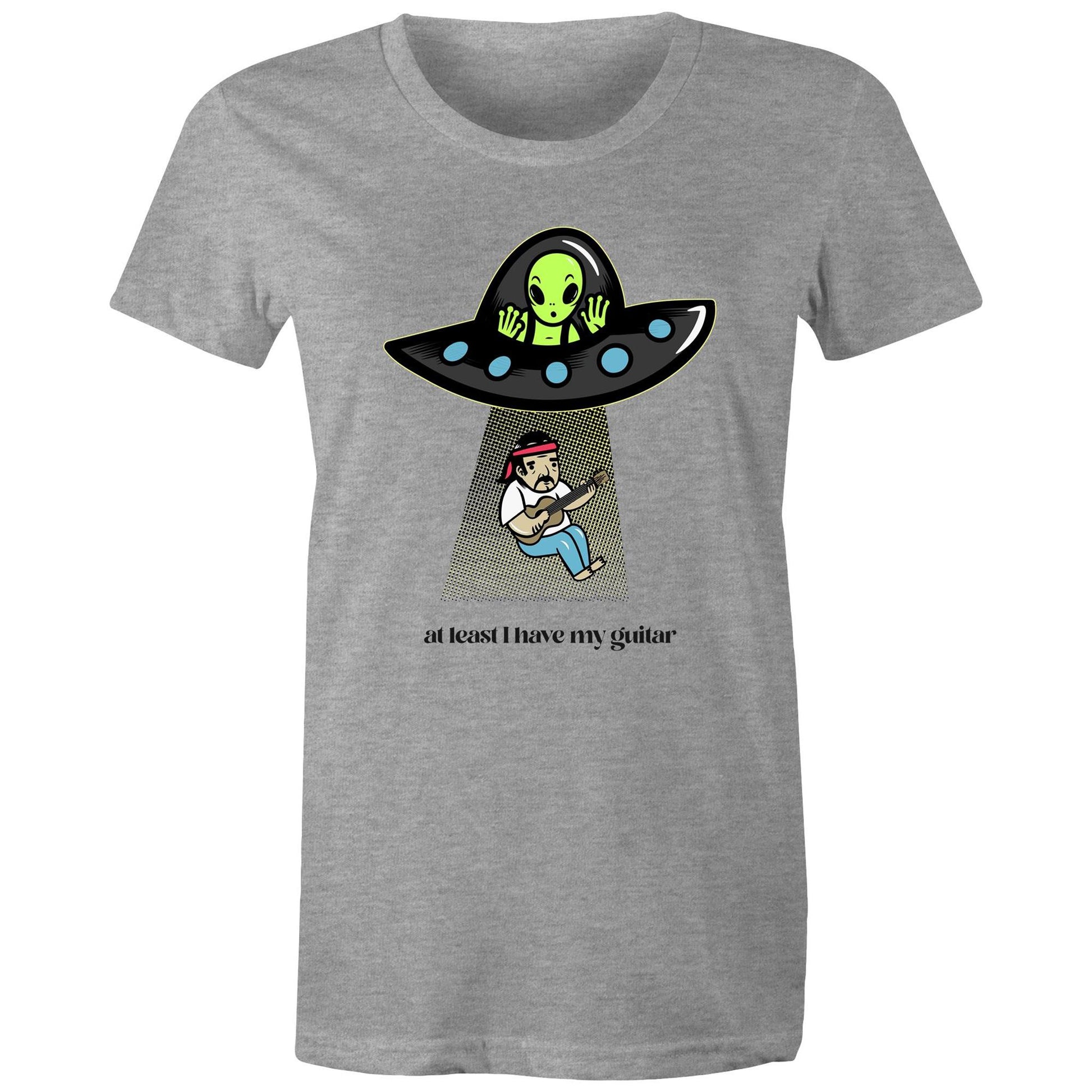 Guitarist Alien Abduction - Womens T-shirt Grey Marle Womens T-shirt Music Sci Fi