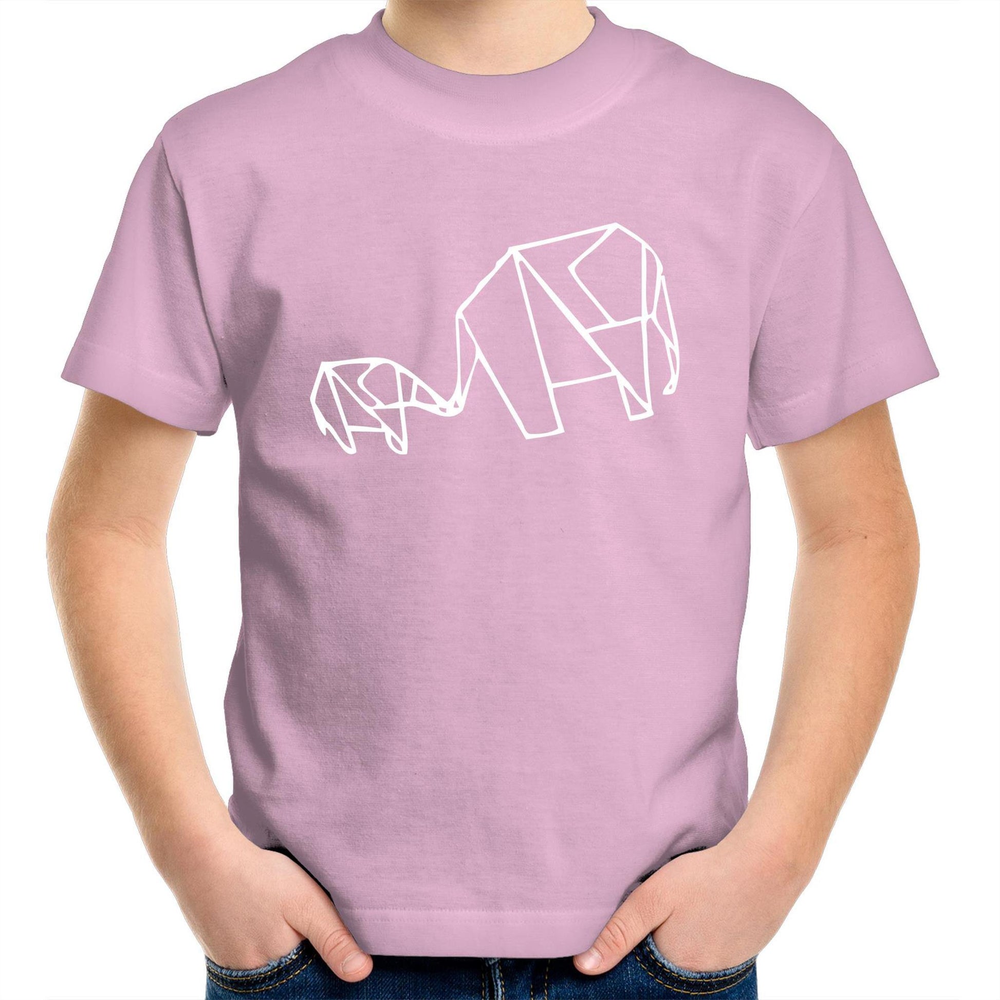Origami Elephant - Kids Youth Crew T-Shirt Pink Kids Youth T-shirt animal