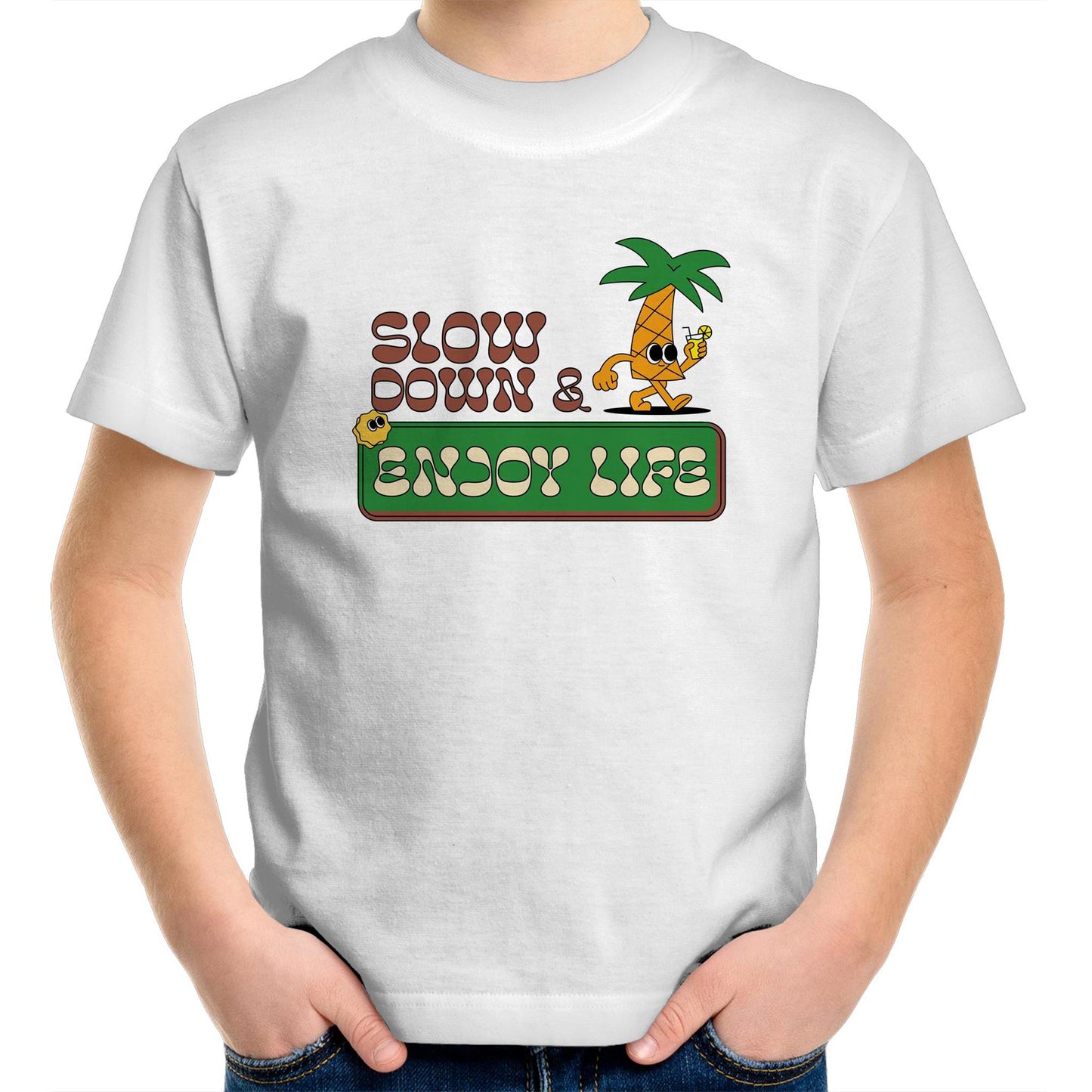 Slow Down & Enjoy Life - Kids Youth Crew T-Shirt White Kids Youth T-shirt Motivation Summer