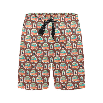 Coffee Van - Men's Mid-Length Beach Shorts Men's Mid-Length Beach Shorts Coffee Printed Offshore