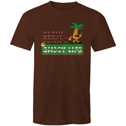 Slow Down & Enjoy Life - Mens T-Shirt Dark Chocolate Mens T-shirt Motivation Summer