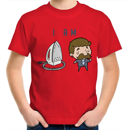 I Am Ironing Man Cartoon - Kids Youth Crew T-Shirt Red Kids Youth T-shirt comic Funny