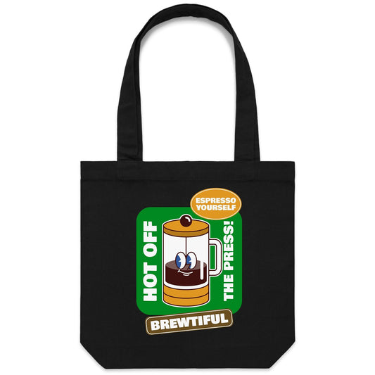 Brewtiful, Espresso Yourself - Canvas Tote Bag Black One Size Tote Bag Coffee