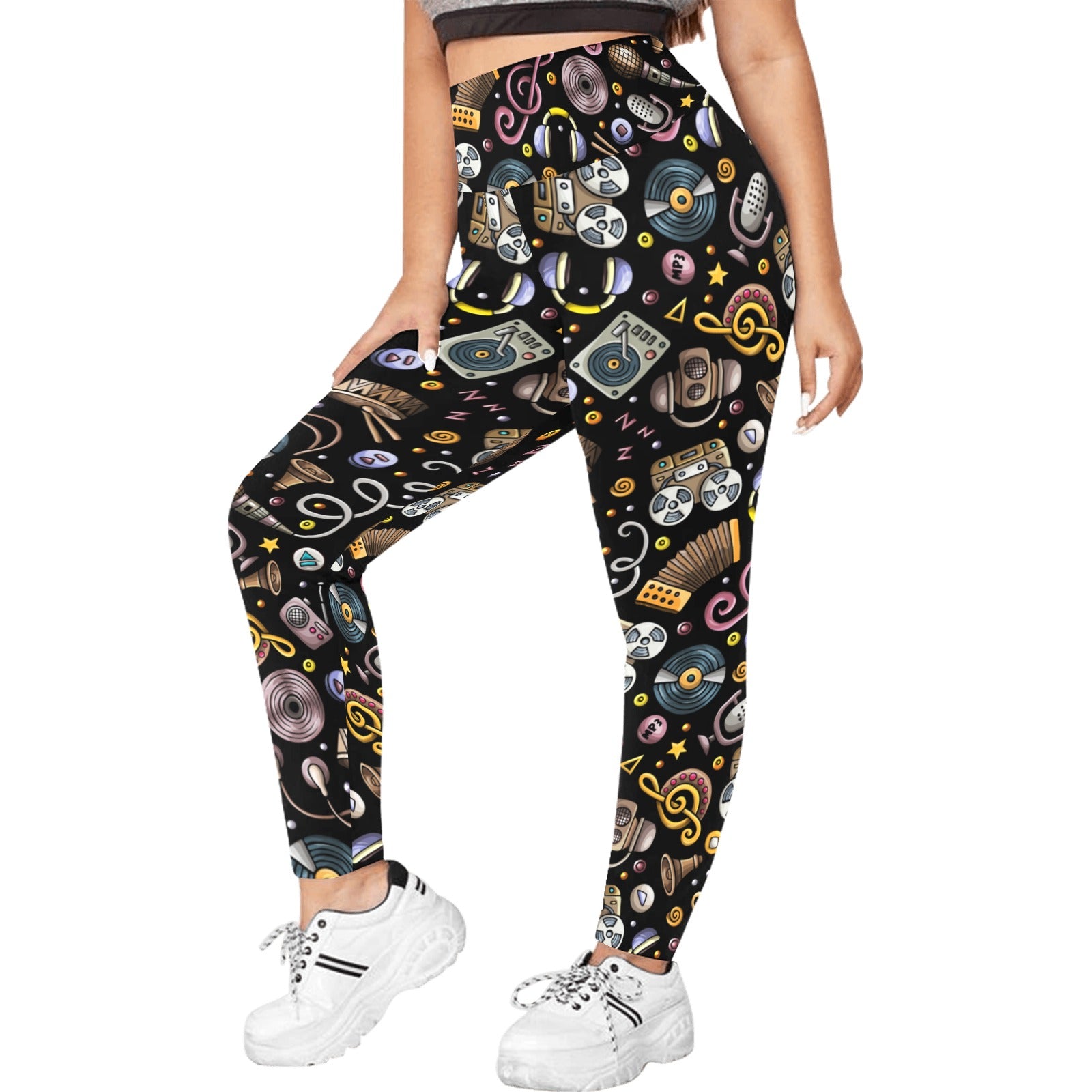 Retro Music Mix - Women's Plus Size High Waist Leggings Women's Plus Size High Waist Leggings Music Retro