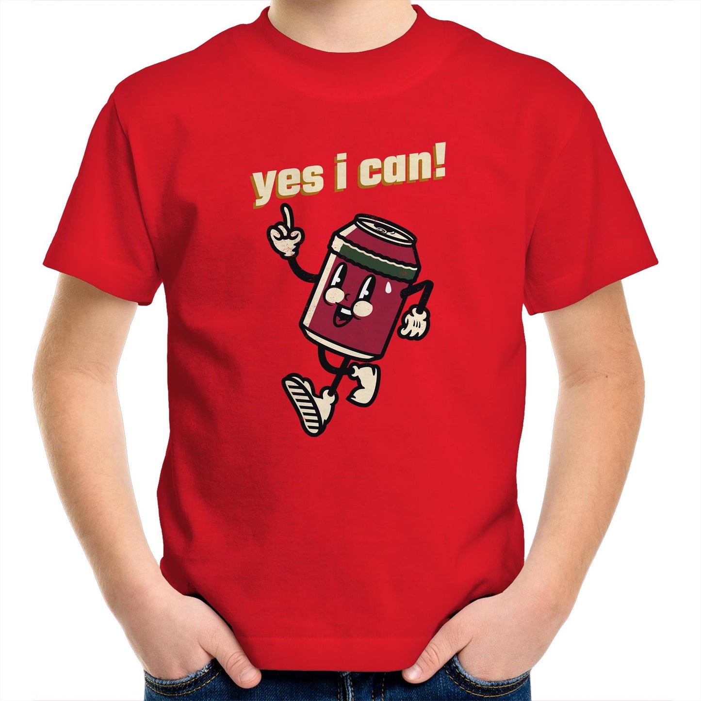 Yes I Can! - Kids Youth Crew T-Shirt Red Kids Youth T-shirt Motivation Retro