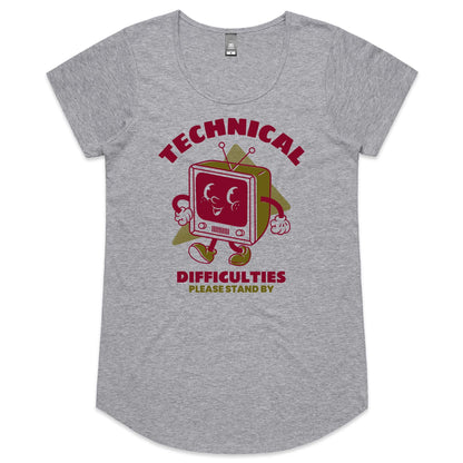Retro TV Technical Difficulties - Womens Scoop Neck T-Shirt Grey Marle Womens Scoop Neck T-shirt Retro Tech